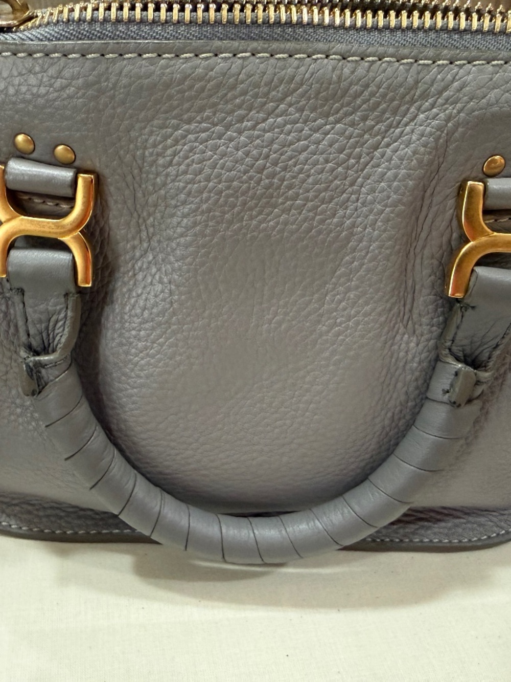 Chloe Gray Mini Marcie Leather Top-Handle Crossbody with Gold Hardware - Picture 13 of 15